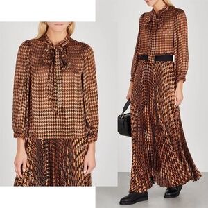 ALICE & OLIVIA | Lolita Houndstooth Devoré Semi-Sheer Chiffon Blouse | Size S